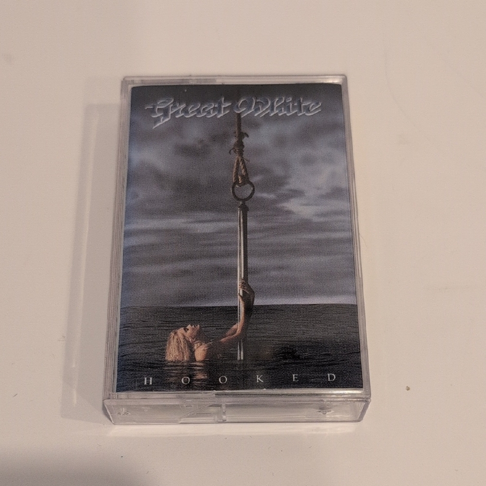 3/$25  Great White 'Hooked' Cassette Tape - Blue Gray Artwork